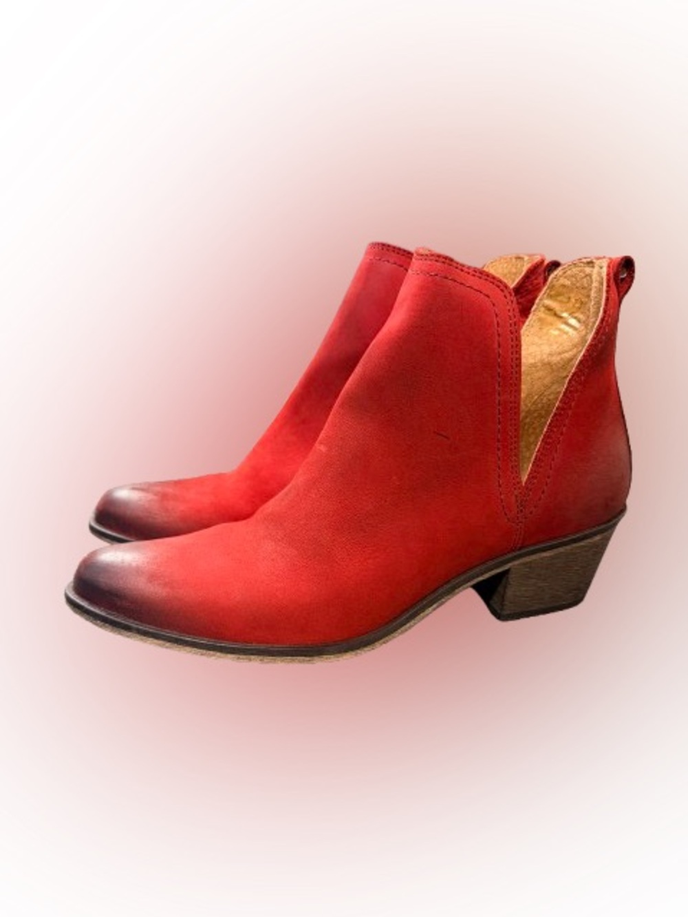 Overland Red Leather Western Ankle Boots Size 39 Distressed Cutout Booties